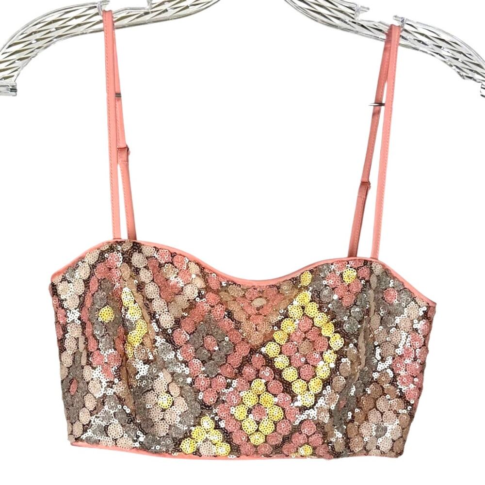 Caroline Constas Sequin Crop Camisole Top Pink Blush Color Women's Size 2 EUC